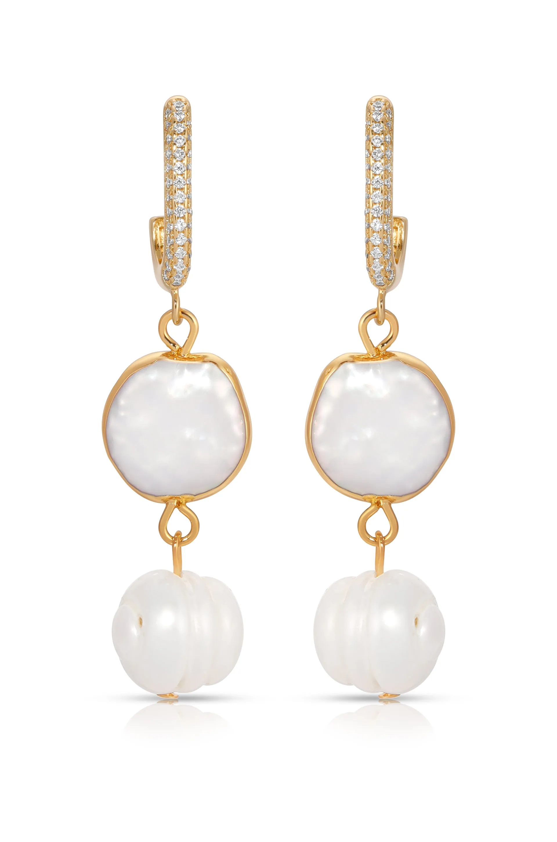 Dangling Freshwater Pearl Huggie Hoop Earrings