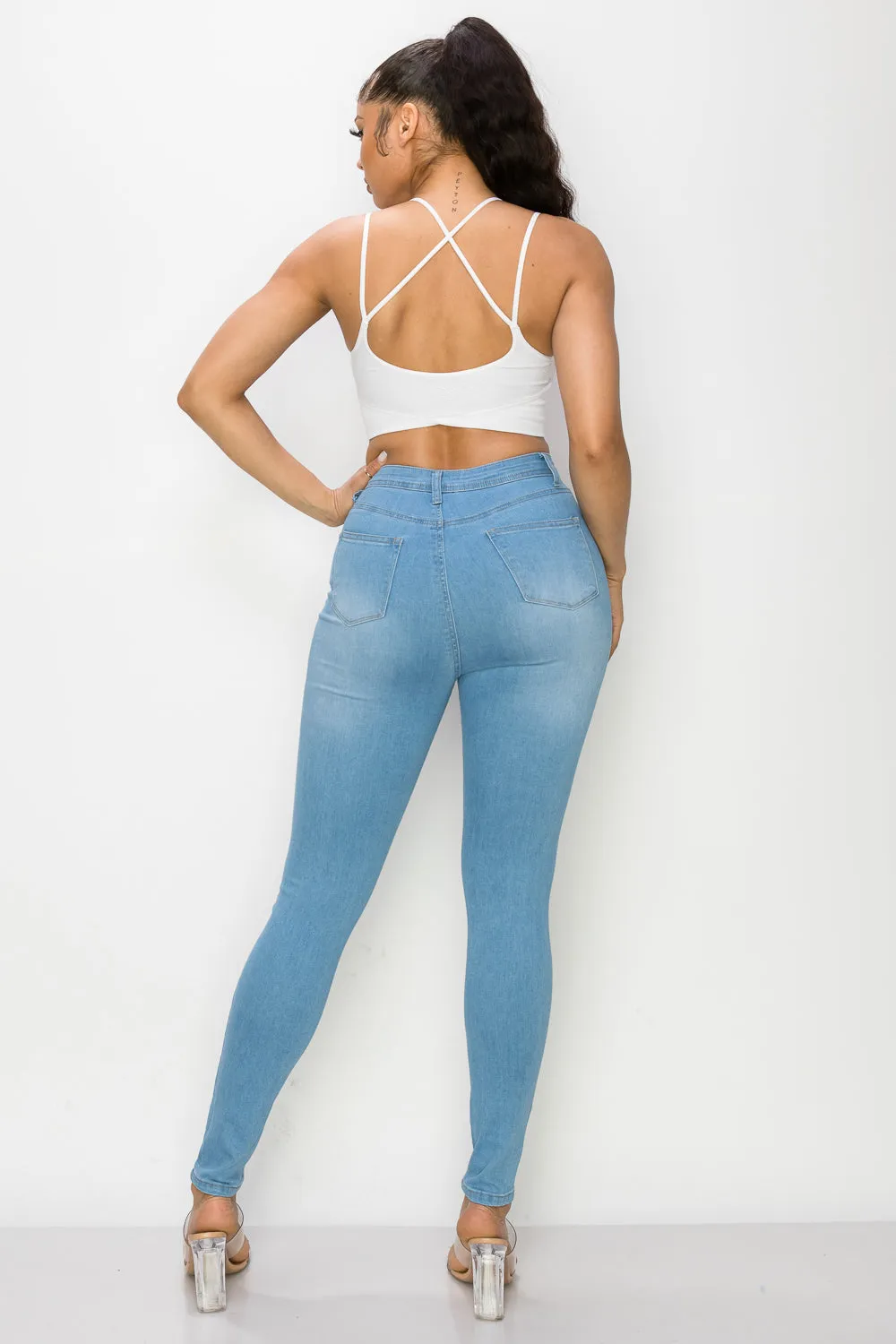 LO-126 OPEN PACK LIGHT BLUE HIGH WAISTED SKINNY DENIM JEANS
