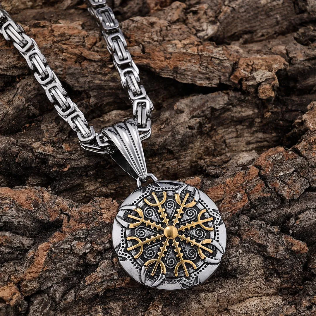 Viking - Helm of Awe Gold & Silver Pendant - Necklace (793)