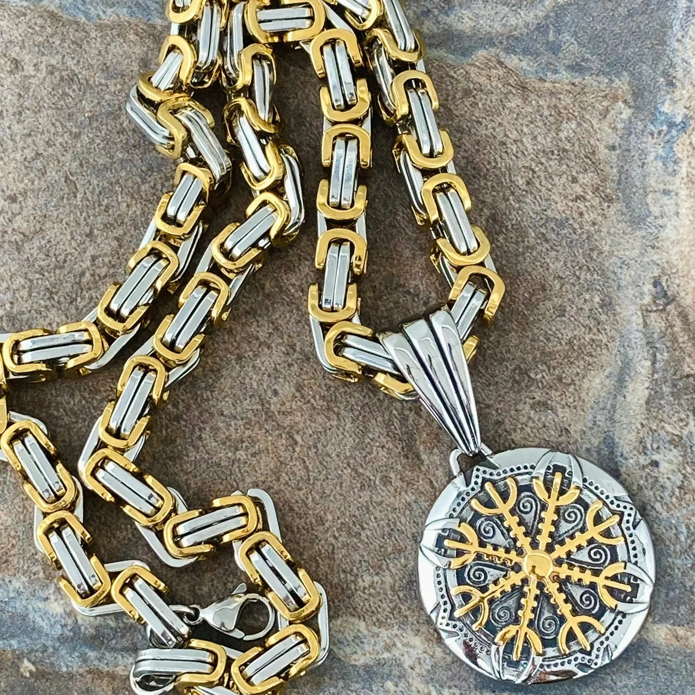 Viking - Helm of Awe Gold & Silver Pendant - Necklace (793)